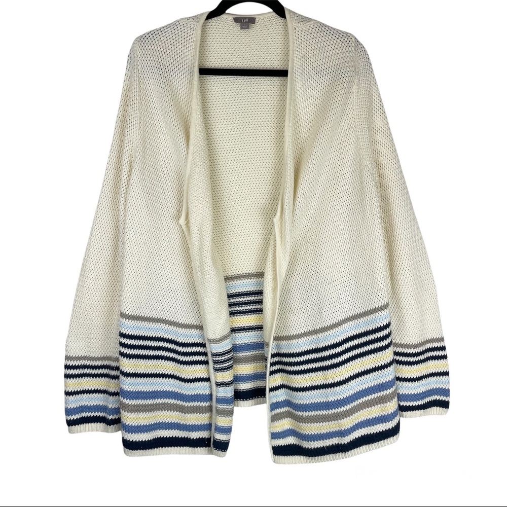 J. Jill Ivory Knit Cardigan Sweater Waterfall Front Stripe